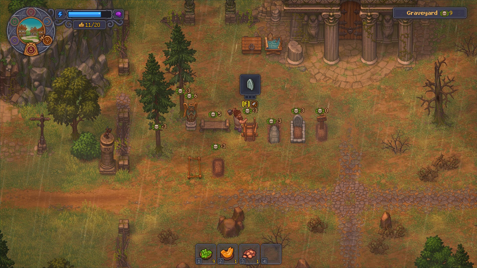 Official in-game Graveyard HUD showing score 9 and visible positive and negative markers